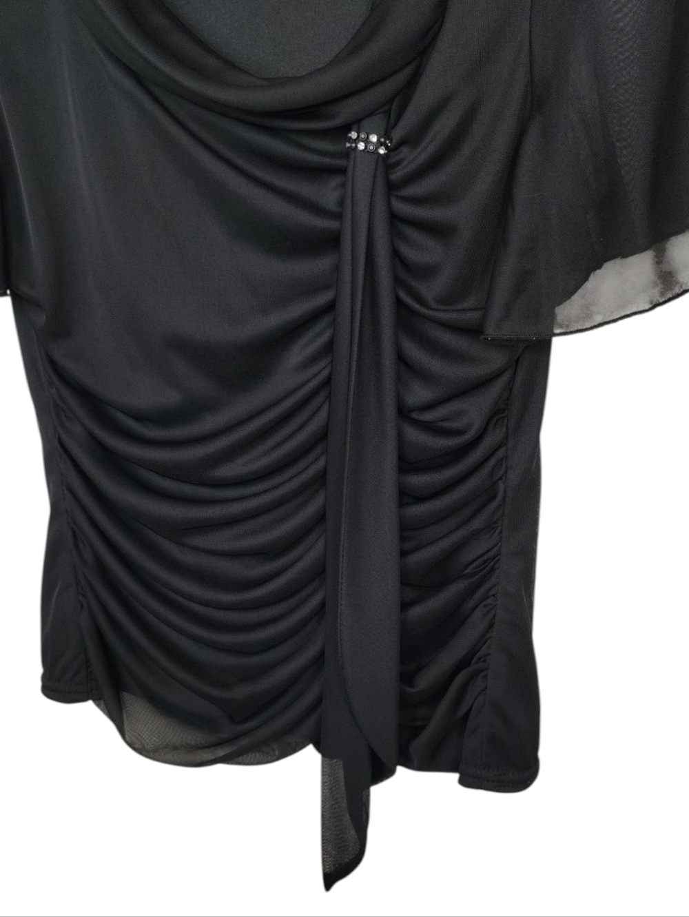 Metaphor Black Ruched Drape Top with Rhinestone Accent - Picture 3 of 14